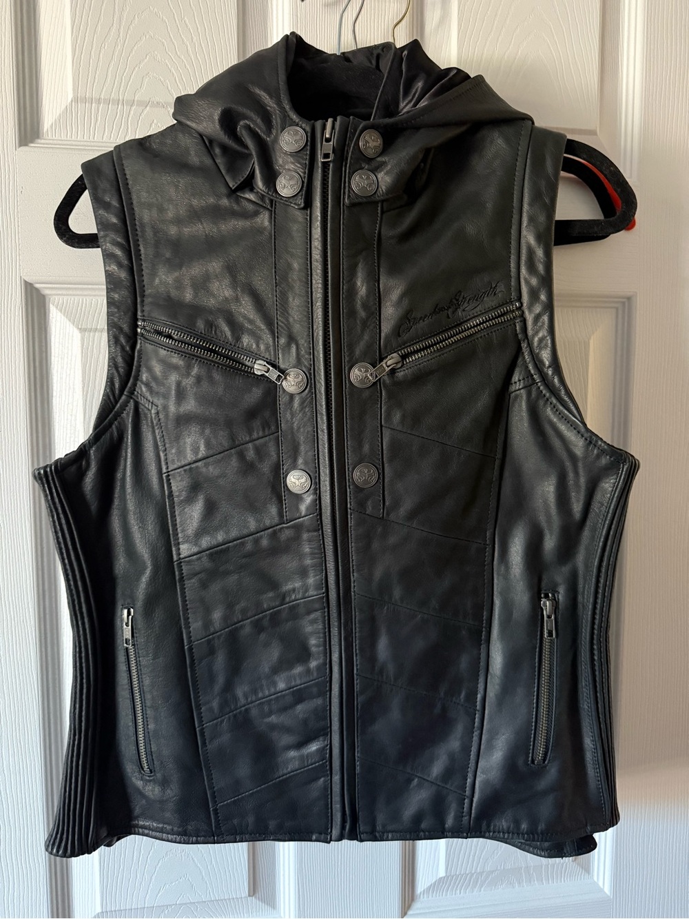 S/S Speed Strength Leather Motorcycle Vest women Medium No Armor like new